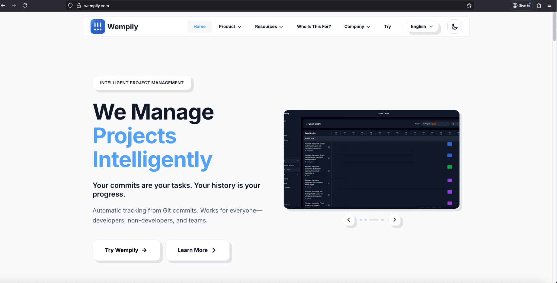 Wempily Website screenshot